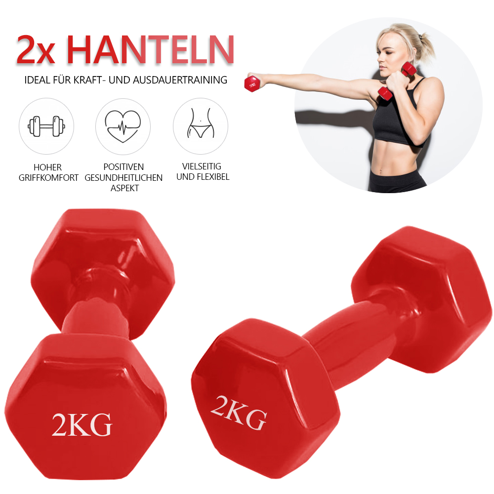 Hantel 2`er SET Kurzhantel Vinyl ROT 2,0 kg Gewichte Fitness 