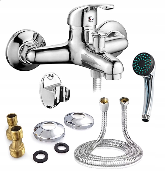 Badewannenarmatur Chrom mit Handbrause Brauseschlauch und Montageset