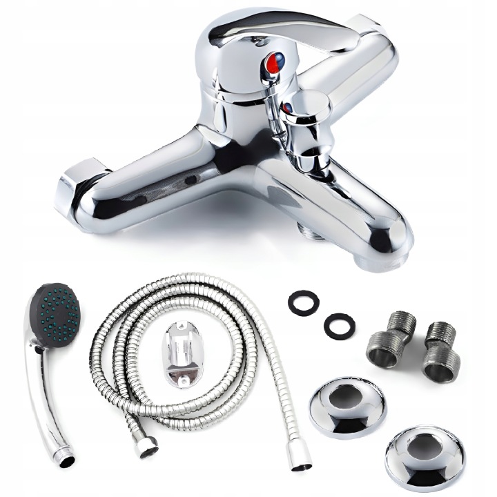 Badewannenarmatur Chrom Set mit Handbrause und Brauseschlauch