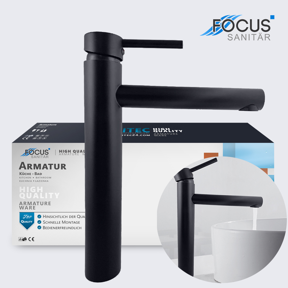 Badarmatur Hoch Wasserhahn Waschtisch Armatur Schwarz Einhandmischer